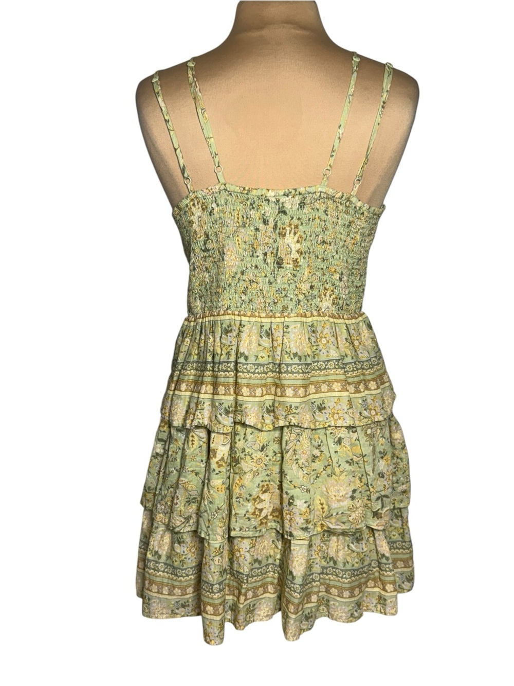 American Eagle Floral Tiered Mini Dress Sage Green Cottagecore Boho L - Picture 3 of 10